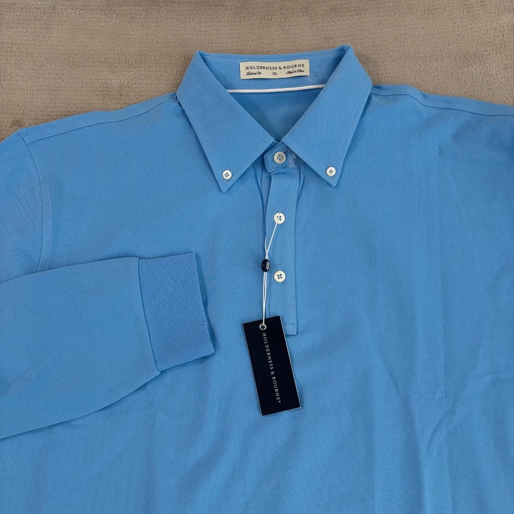 Holderness & Bourne The Burton Polo Shirt in Sky Blue Men XL Tailored Fit NWT